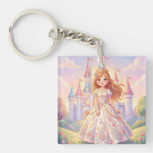 Süße kleine Prinzessin mit glitzerndem Schloss Schlüsselanhänger