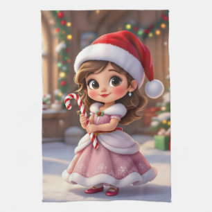 Süße kleine Prinzessin mit Weihnachtsmütze Geschirrtuch
