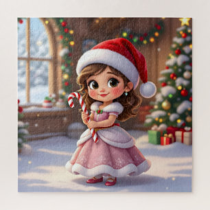 Süße kleine Prinzessin mit Weihnachtsmütze Puzzle