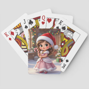 Süße kleine Prinzessin mit Weihnachtsmütze Spielkarten