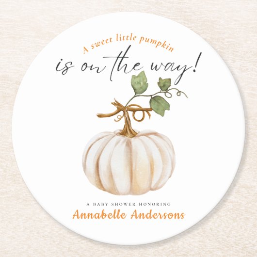 Süße kleine Pumpkin auf dem Weg Baby Dusche Runder Pappuntersetzer (Vorderseite)