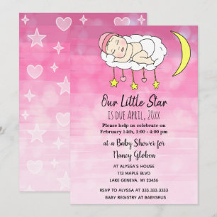 Süße kleine rosa Sterne und Mond Mädchen Einladung