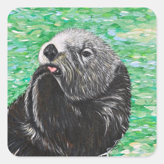 Süße kleine Seeotter-Malerei Quadratischer Aufkleber (Vorderseite)
