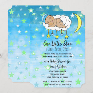 Süße kleine spanische Babyblaue Sterne und Monde Einladung