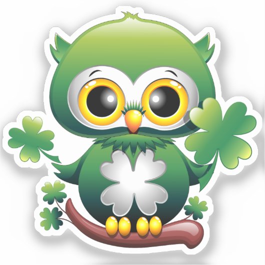 Süße kleine St. Patrick Cartoon-Eule Aufkleber (Vorderseite)