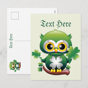 Süße kleine St. Patrick Cartoon-Eule Feiertagspostkarte