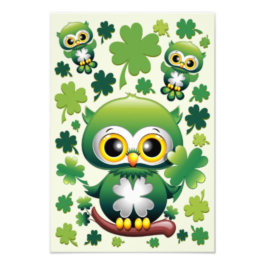 Süße kleine St. Patrick Cartoon-Eule Fotodruck (Vorne)