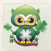 Süße kleine St. Patrick Cartoon-Eule Glasuntersetzer (Vorderseite)