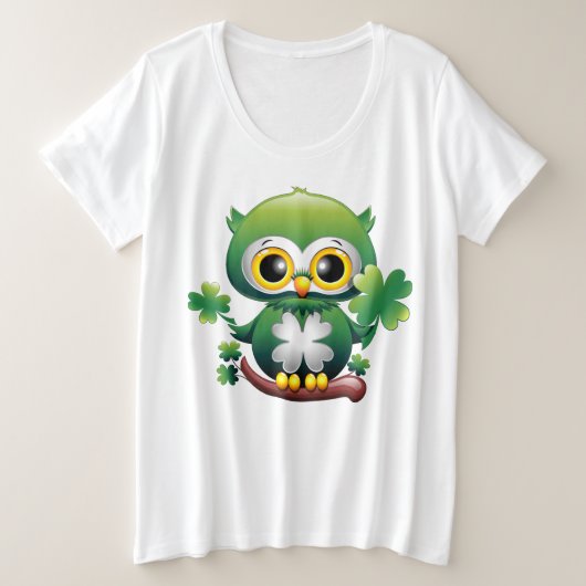 Süße kleine St. Patrick Cartoon-Eule Große Größe T-Shirt (Design vorne)