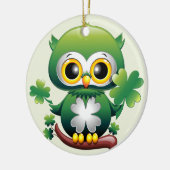 Süße kleine St. Patrick Cartoon-Eule Keramik Ornament (Links)