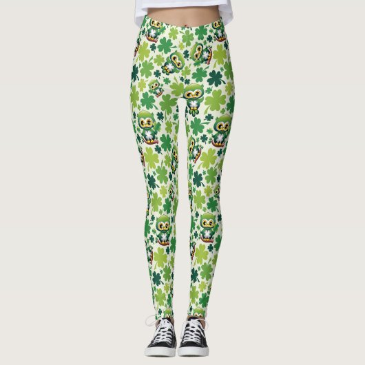 Süße kleine St. Patrick Cartoon-Eule Leggings (Vorderseite)