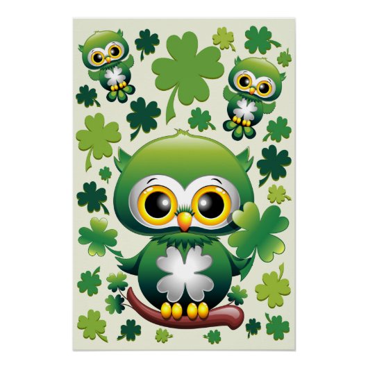 Süße kleine St. Patrick Cartoon-Eule Poster (Vorderseite)
