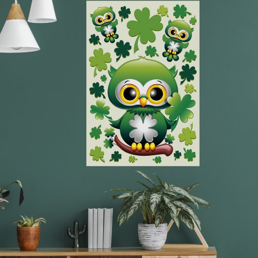 Süße kleine St. Patrick Cartoon-Eule Poster (Wohnzimmer 1)