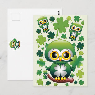 Süße kleine St. Patrick Cartoon-Eule Postkarte