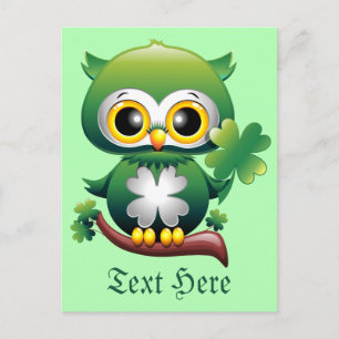 Süße kleine St. Patrick Cartoon-Eule Postkarte
