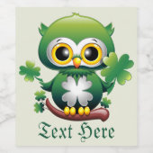 Süße kleine St. Patrick Cartoon-Eule Weinetikett (Einzelnes Label)