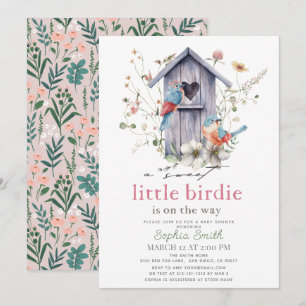 Süße kleine Vögelchen-Vogelhaus-Mädchen-Baby-Party Einladung