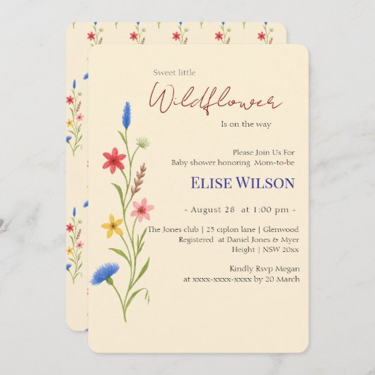 Süße kleine Wildblume ist auf dem Weg Einladung (Vorne/Hinten)