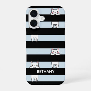 Süße kletternde Katzen auf schwarzen und blauen St iPhone 16 Hülle