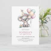 Süße Koala 1. Geburtstagsfeier Einladung (Stehend Vorderseite)