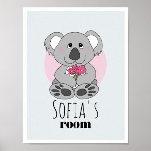 Süße Koala-Bärchen-Cartoon und Name für Mädchenzim Poster