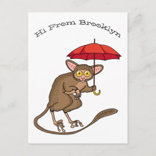 Süße Koboldmaki mit Regenschirm Cartoon-Illustrati Postkarte