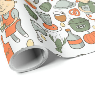 Süße Kochküche Töpfe Pfannen Vintage-Muster Geschenkpapier