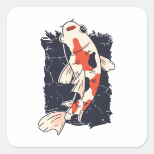 Süße Koi-Fische mit roten, weißen und schwarzen Fa Quadratischer Aufkleber