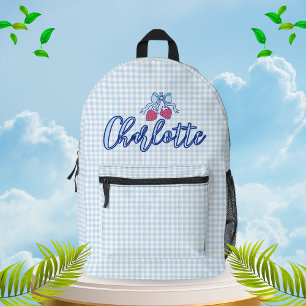 Süße Kokette Blaue Schleife Kariert Personalisiert Bedruckter Rucksack