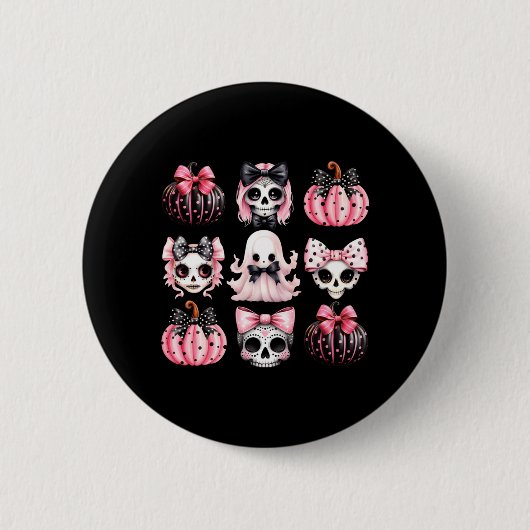 Süße Kokette Halloween-Bögen Schwarz Rosa Hallowee Button (Vorderseite)