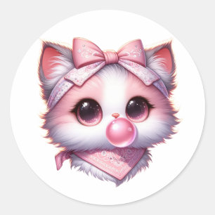 Süße Kokette Katze Rosa Schleife Bandana Bubble Gu Runder Aufkleber