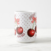 Süße Kokette Kirsche mit rosa Gingham-Schleife T-S Kaffeetasse (Mittel)