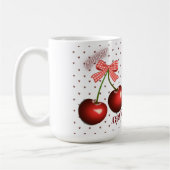 Süße Kokette Kirsche mit rosa Gingham-Schleife T-S Kaffeetasse (Links)