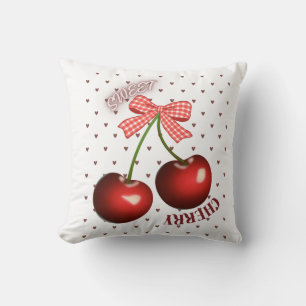 Süße Kokette Kirsche mit rosa Gingham-Schleife T-S Kissen