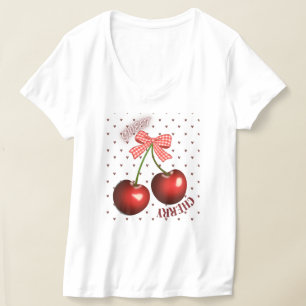 Süße Kokette Kirsche mit rosa Gingham-Schleife T-S T-Shirt