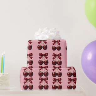 Süße Kokette Kirsche und rote Schleifen Rosa Verpa Geschenkpapier