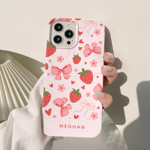 Süße Kokette Rosa Erdbeeren & Schleifen Custom Case-Mate iPhone Hülle