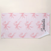 Süße Kokette Rosa Schleife Mädchen Strandtuch (Vorderseite)