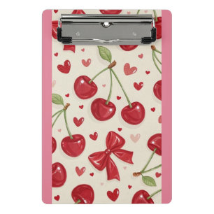 Süße Koketten-Kirsche und rotes Schleifenmuster  Mini Klemmbrett