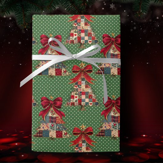 Süße Koketten-Patchwork-Weihnachten grüne Tupfen Geschenkpapier