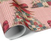 Süße Koketten-Patchwork-Weihnachtsbäume Gingham Geschenkpapier (Rolleneckpunkt)