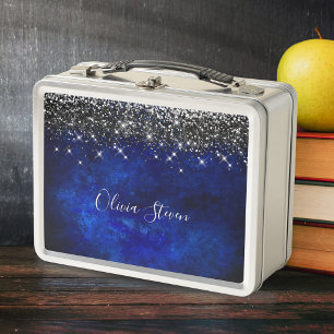 Süße königsblaue schwarze falsche Glitter personal Metall Brotdose
