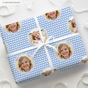 Süße Kornblumenblaue Herzen Kinder Geburtstagsfoto Geschenkpapier