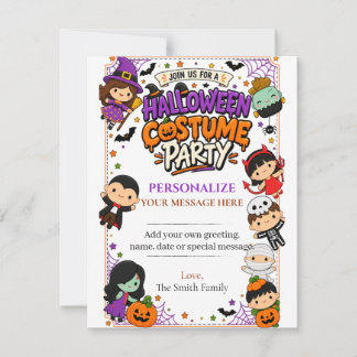 Süße Kostüm-Halloween-Party-Einladung RSVP Karte