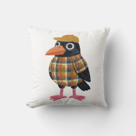 Süße Krähen-Baseballcap-Tartan-Wurfkissen Kissen