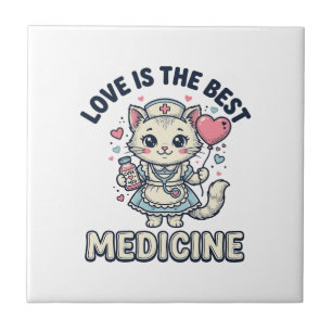 Süße Krankenschwester Katze Liebe ist die beste Me Fliese
