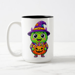Süße Kreatur Hexe mit Kürbis Zweifarbige Tasse