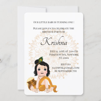 Süße Krishna-Karte zum Geburtstag - Baby Krishna H Einladung