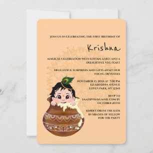 Süße Krishna-Karte zum Geburtstag - Krishna-Kunst Einladung