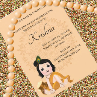 Süße Krishna-Karte zum Geburtstag - Krishna-Kunst Einladung